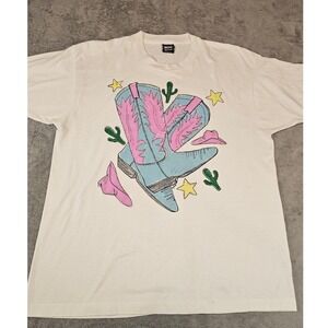 Vintage Best Fruit of the Loom Cowboy Boots Graphic Tee Cream XL Single Stitch